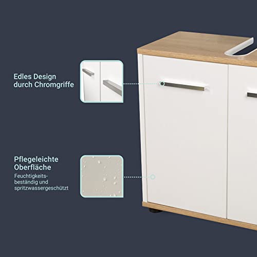 BadeDu-ARC-Waschbeckenunterschrank-mit-verchromten-Griffen--Unterschrank-fuer-das-Badezimmer-60-cm-x-55-cm-x-283-cm--Badunterschrank-stehend-aus-Holz-in-Weiss-und-Eiche-0-1