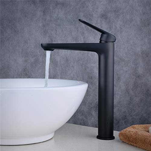 Badezimmer-Waschtischarmatur-Mischbatterie-Einhebel-Wasserhahn-Hoch-Waschbecken-Armatur-Ein-Loch-Matt-schwarz-Beelee-BL6697BH-0-1