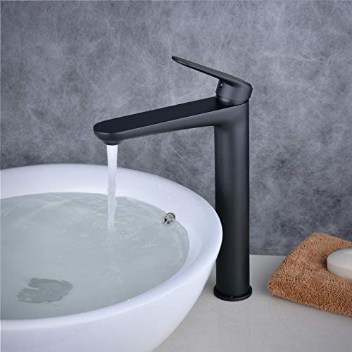 Badezimmer-Waschtischarmatur-Mischbatterie-Einhebel-Wasserhahn-Hoch-Waschbecken-Armatur-Ein-Loch-Matt-schwarz-Beelee-BL6697BH-0-2
