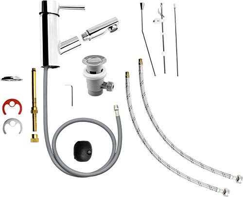 Cornat-Waschtisch-Einhebelarmatur-Fuerte-Verchromter-Messingkoerper-Ausziehbare-Brause-Mit-Zug-Ablaufgarnitur-Hochdruck-Armatur-Wasserhahn-fuers-Bad-Waschbecken-Armatur-FUE15-0-2