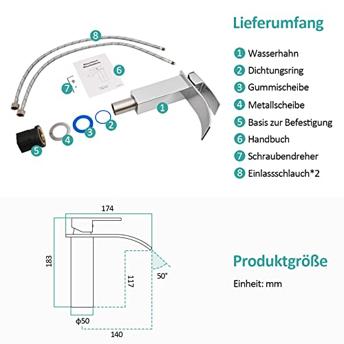 EMKE-Waschtischarmatur-Wasserfall-Wasserhahn-fuer-Badezimmer-Waschbecken-Badarmatur-Chrom-aus-Edelstahl-Einhebelmischer-fuer-Waschbecken-mit-Auslauf-Hoehe-117-mm-0-4