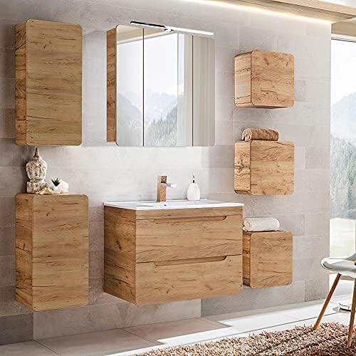 Lomadox-Badmoebel-Set-Eiche-80cm-Keramk-Waschtisch-mit-Unterschrank-LED-Spiegelschrank-Haengeschrank-Unterschrank-3-kleine-Haengeschraenke-0