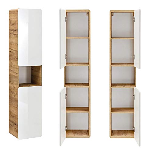 Lomadox-Komplett-Badezimmer-Set-in-Hochglanz-weiss-mit-Wotaneiche-60cm-Keramik-Waschtisch-mit-Unterschrank-LED-Spiegelschrank-Hochschrank-0-4