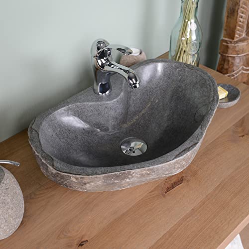 Naturstein-Waschbecken-grau-oval-50-cm-von-WOHNFREUDEN-Steinwaschbecken-mit-Hahnloch-fuer-das-Badezimmer-0