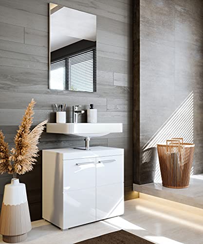 Newroom-Waschbeckenunterschrank-Weiss-Hochglanz-mit-viel-Stauraum-60x56x34-cm-BxHxT-Badezimmer-Unterschrank-Badezimmerschrank-Badezimmermoebel-Badunterschrank-TrinitySeven-0-0