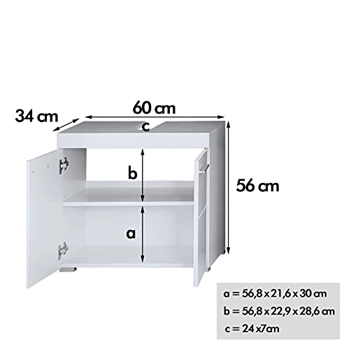 Newroom-Waschbeckenunterschrank-Weiss-Hochglanz-mit-viel-Stauraum-60x56x34-cm-BxHxT-Badezimmer-Unterschrank-Badezimmerschrank-Badezimmermoebel-Badunterschrank-TrinitySeven-0-4