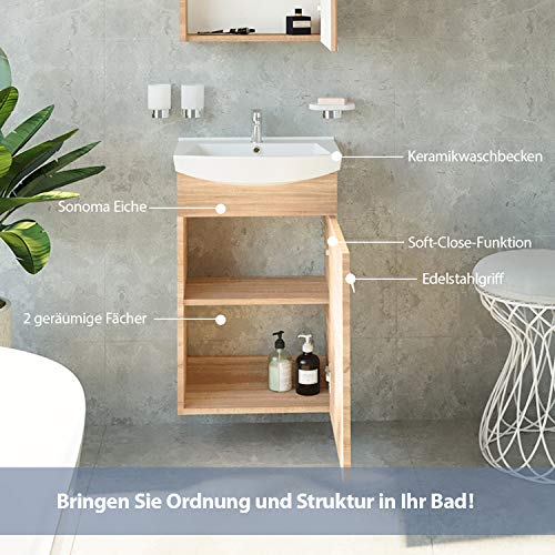 Planetmoebel-Waschbecken-mit-WaschbeckenunterschrankWaschtisch-Unterschrank-45cm-Gaeste-Bad-WC-Sonoma-Eiche-0-1