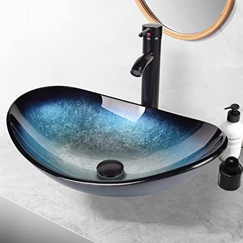 YU-YUSING-Aufsatzwaschbecken-Waschbecken-Glas-Waschtisch-Oval-Hand-Waschschale-mit-Wasserhahn-Set-Bad-Kueche-Gaeste-WC-Modern-Blau-0-0