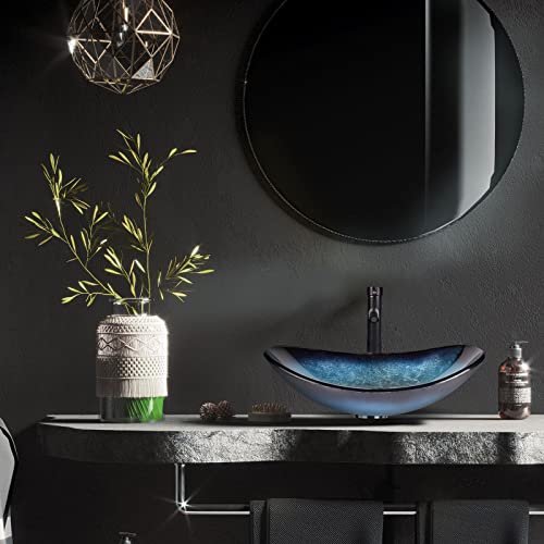 YU-YUSING-Aufsatzwaschbecken-Waschbecken-Glas-Waschtisch-Oval-Hand-Waschschale-mit-Wasserhahn-Set-Bad-Kueche-Gaeste-WC-Modern-Blau-0-1