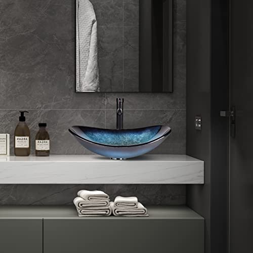 YU-YUSING-Aufsatzwaschbecken-Waschbecken-Glas-Waschtisch-Oval-Hand-Waschschale-mit-Wasserhahn-Set-Bad-Kueche-Gaeste-WC-Modern-Blau-0-2