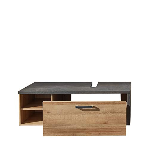 trendteam-Badezimmer-Waschbeckenunterschrank-Unterschrank-Bay-123-x-39-x-53-cm-in-Korpus-Beton-Stone-Dekor-Front-Eiche-Riviera-Honig-mit-Schubkasten-und-viel-Stauraum-0-0